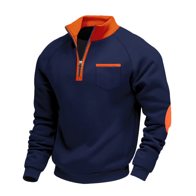 Quarter Zip Tröja Herr – Varm Sweatshirt med Hög Krage och Avslappnad Passform