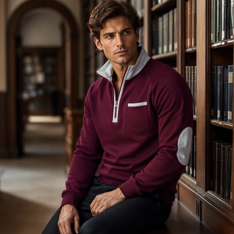 Quarter Zip Tröja Herr – Varm Sweatshirt med Hög Krage och Avslappnad Passform