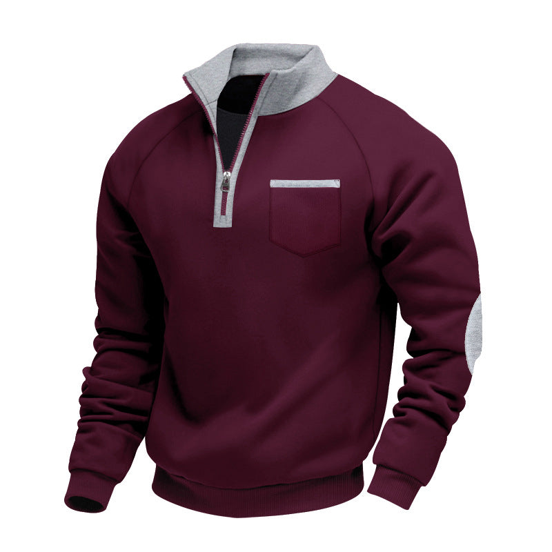 Quarter Zip Tröja Herr – Varm Sweatshirt med Hög Krage och Avslappnad Passform