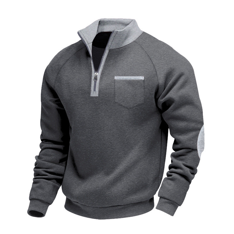 Quarter Zip Tröja Herr – Varm Sweatshirt med Hög Krage och Avslappnad Passform