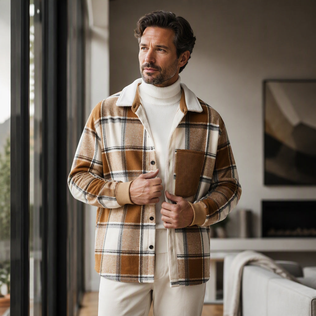 🍂Bästsäljande höstnyheter|Skjortjacka Herr – Rutig Overshirt med Bekväm Passform för Höst