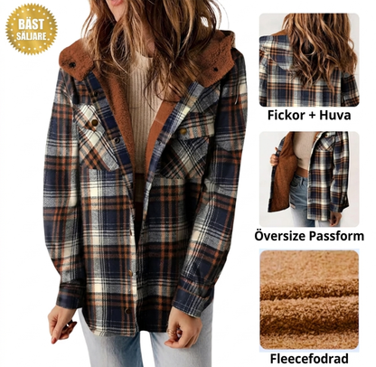 🍂Höstspecial – Endast denna vecka 50% Rabatt!🧥 Fleecefodrad Damjacka – Rutig Vinterjacka med Huva och Bekväm Passform