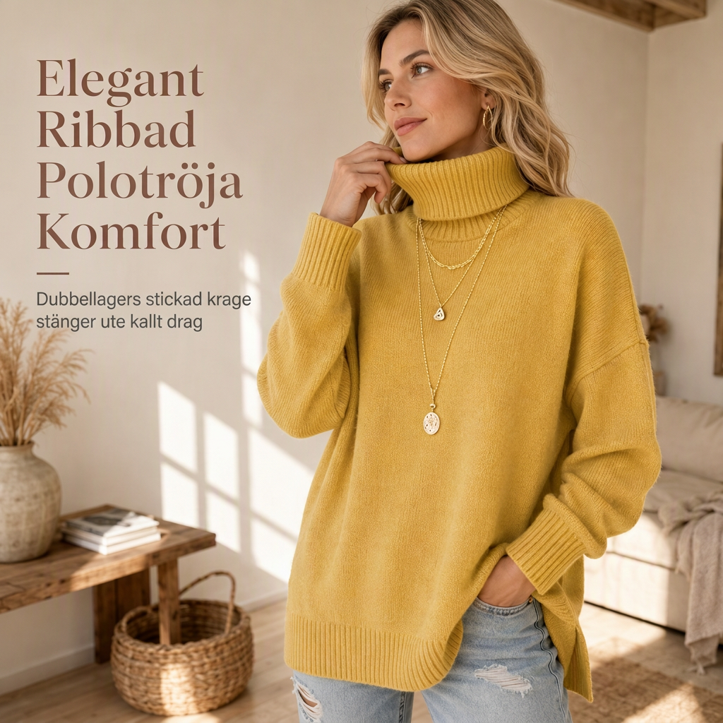 🍂Bästsäljande höstnyheter|Mjuk Stickad Tröja Dam – Elegant Oversized Polotröja med Hög Krage