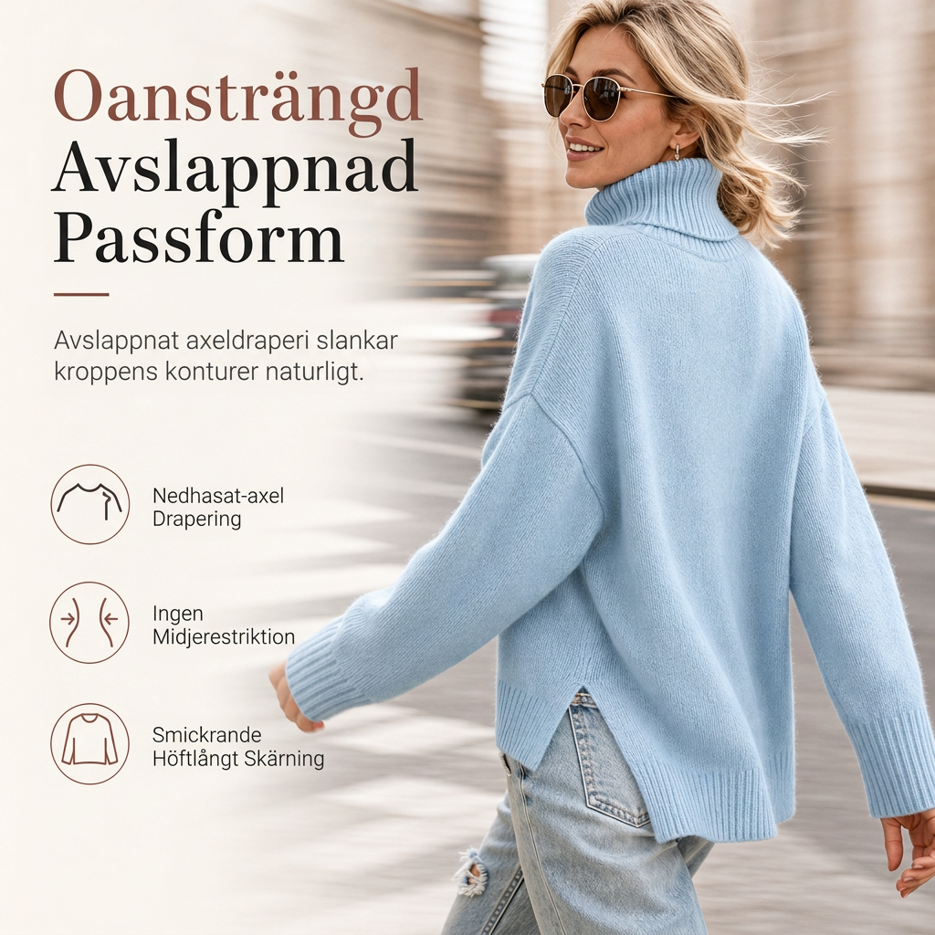 🍂Bästsäljande höstnyheter|Mjuk Stickad Tröja Dam – Elegant Oversized Polotröja med Hög Krage