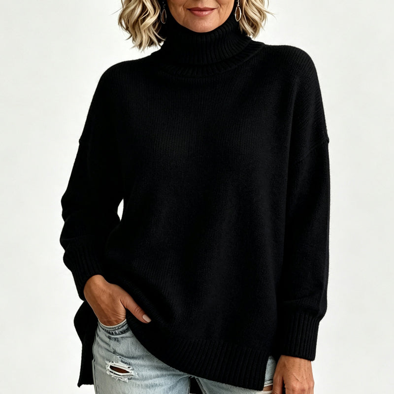 🍂Bästsäljande höstnyheter|Mjuk Stickad Tröja Dam – Elegant Oversized Polotröja med Hög Krage