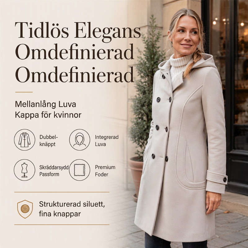 🌸Elegant Kappa Dam – Dubbelknäppt Vinterkappa med Huva och Klassisk Passform