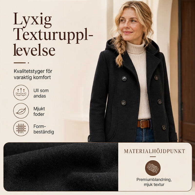 🌸Elegant Kappa Dam – Dubbelknäppt Vinterkappa med Huva och Klassisk Passform