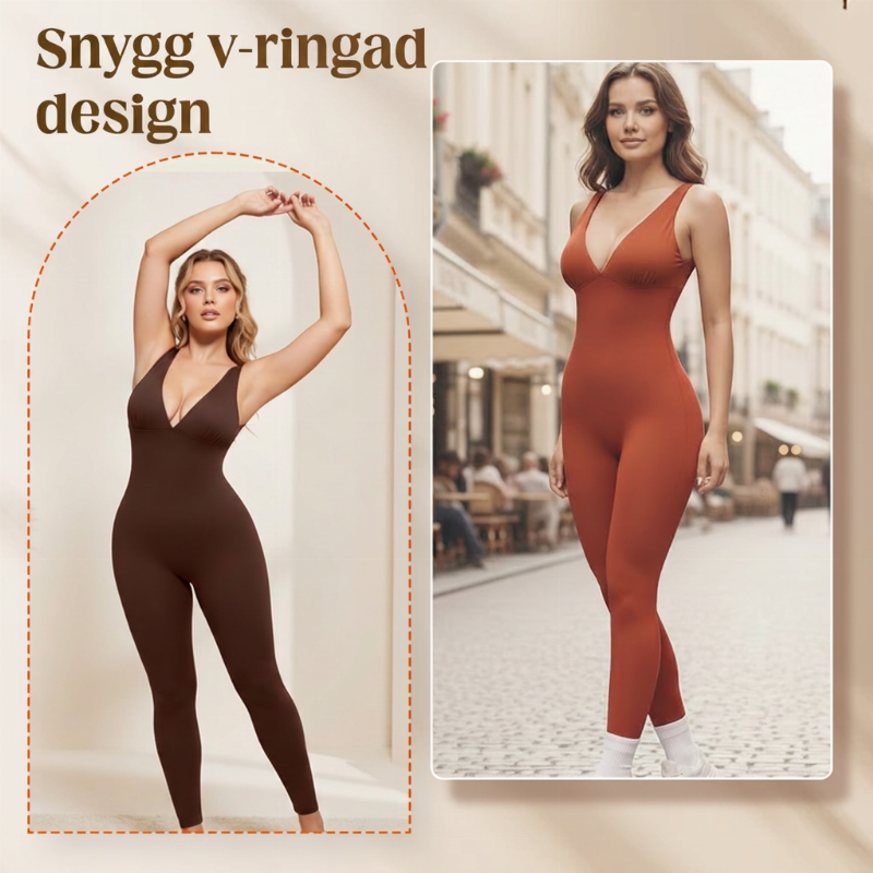🥳HEFTIG REA 2026🥳💞ÖVER 50 000 SÅLDA EXEMPLAR!👵❤️ 35% RABATT! Heltidselasticerad jumpsuit med V-ringning för träning och yoga
