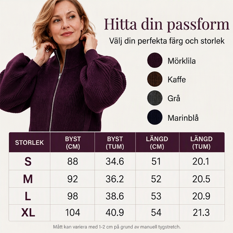 Stickad Kofta för Dam med Lyktärmar & Dragkedja – Mjuk och Elegant