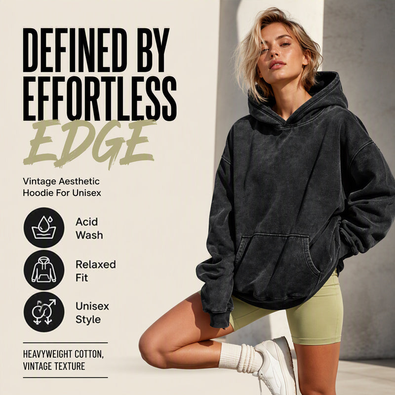 Oversized hoodie med tvättad vintageeffekt och känguruficka