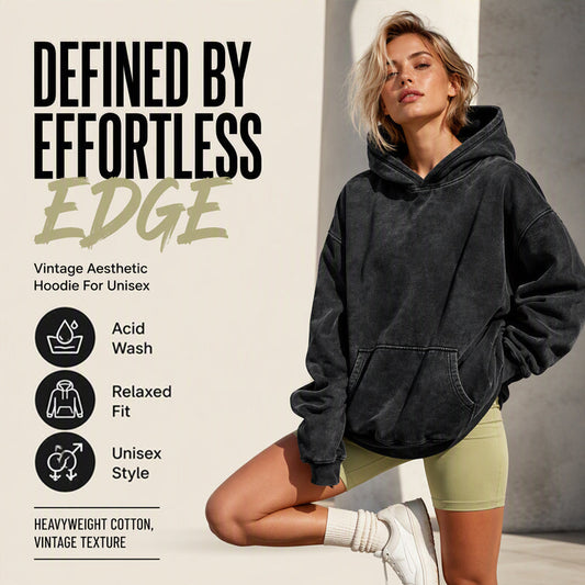Oversized hoodie med tvättad vintageeffekt och känguruficka