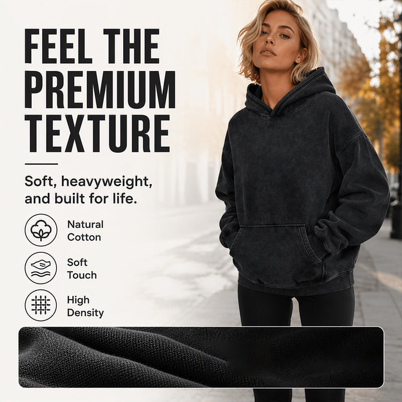 Oversized hoodie med tvättad vintageeffekt och känguruficka
