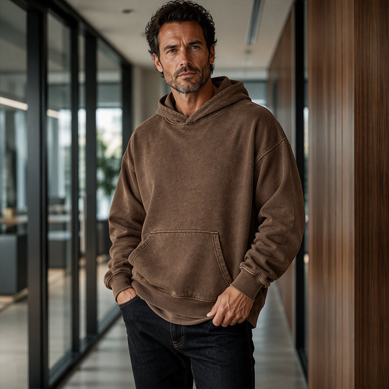 Oversized hoodie med tvättad vintageeffekt och känguruficka
