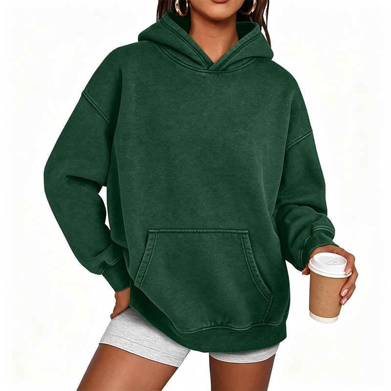 Oversized hoodie med tvättad vintageeffekt och känguruficka