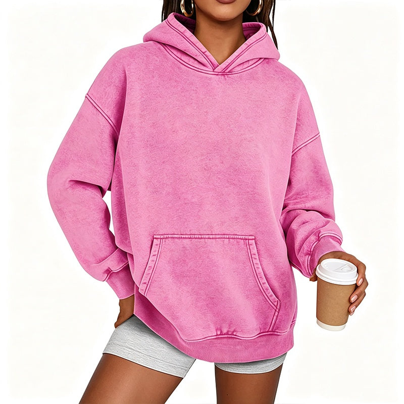 Oversized hoodie med tvättad vintageeffekt och känguruficka