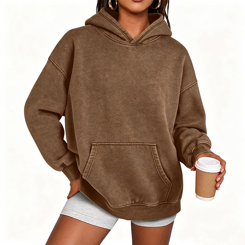 Oversized hoodie med tvättad vintageeffekt och känguruficka