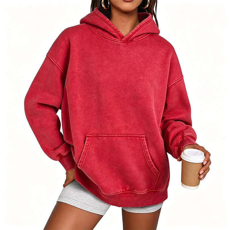 Oversized hoodie med tvättad vintageeffekt och känguruficka