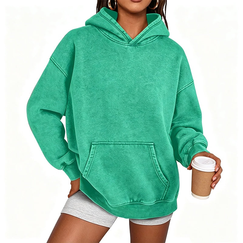 Oversized hoodie med tvättad vintageeffekt och känguruficka