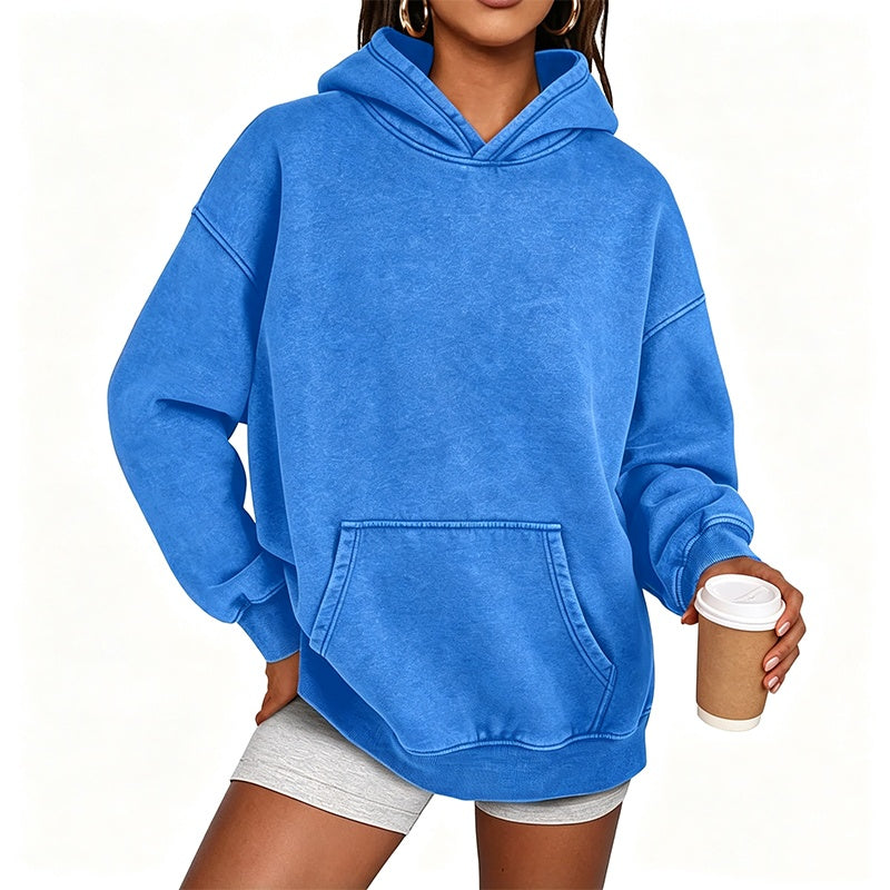 Oversized hoodie med tvättad vintageeffekt och känguruficka
