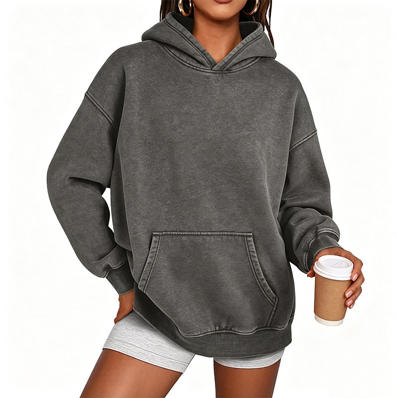 Oversized hoodie med tvättad vintageeffekt och känguruficka