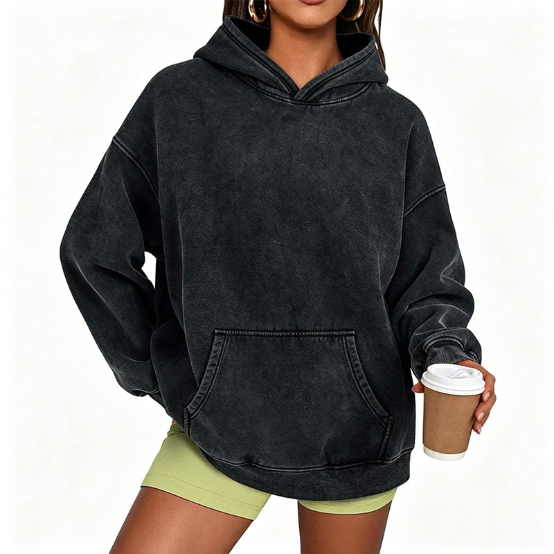 Oversized hoodie med tvättad vintageeffekt och känguruficka