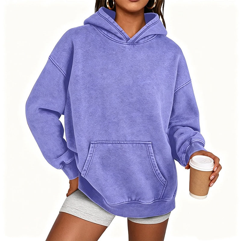 Oversized hoodie med tvättad vintageeffekt och känguruficka
