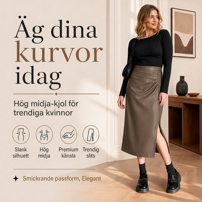 Nyhet✨|Elegant Skinnkjol Dam – Högmidjad Midi Kjol med Sidslits och Tidlös Stil
