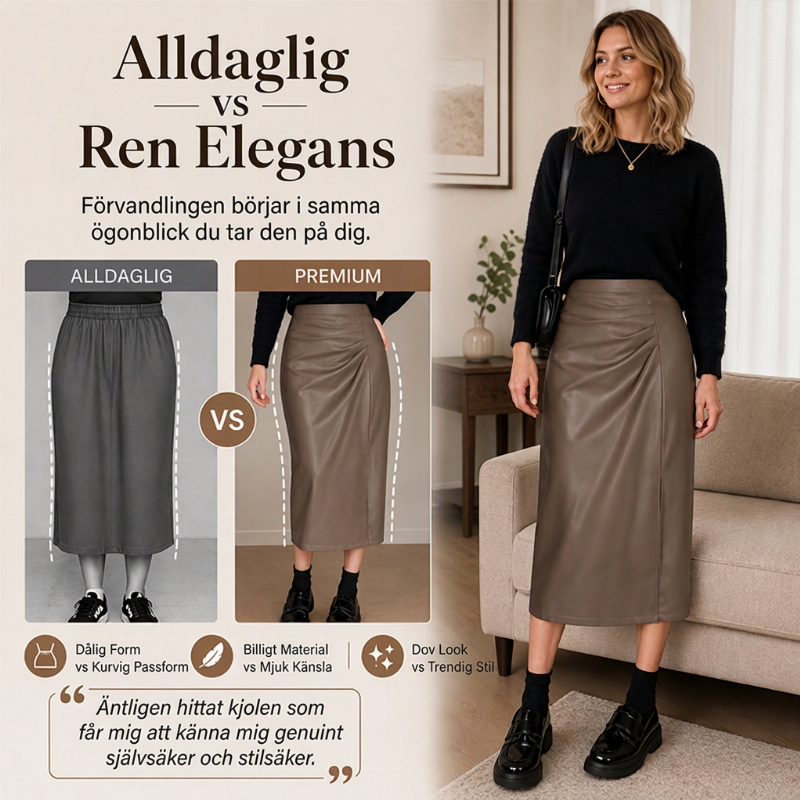 Nyhet✨|Elegant Skinnkjol Dam – Högmidjad Midi Kjol med Sidslits och Tidlös Stil