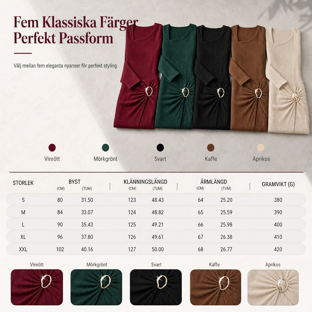 🍂Stickad Klänning Dam – Elegant Lång Klänning med Asymmetrisk Halsringning, Smickrande Passform & Mjuk Komfort