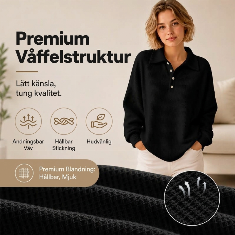 Mysig Waffle Stickad Tröja för Dam – Lös Passform med Mjuk Textur och Elegant Stil