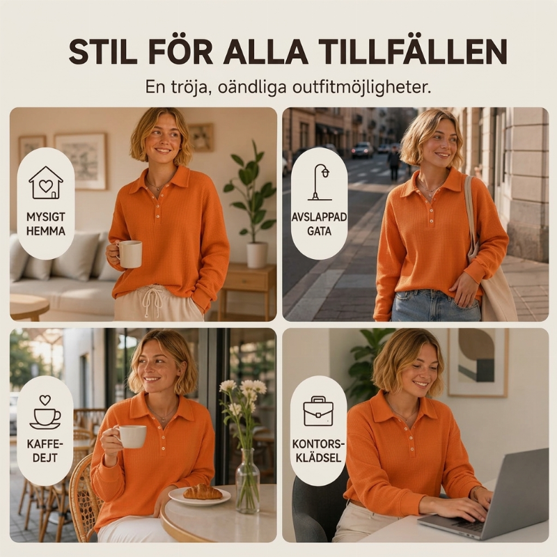 Mysig Waffle Stickad Tröja för Dam – Lös Passform med Mjuk Textur och Elegant Stil