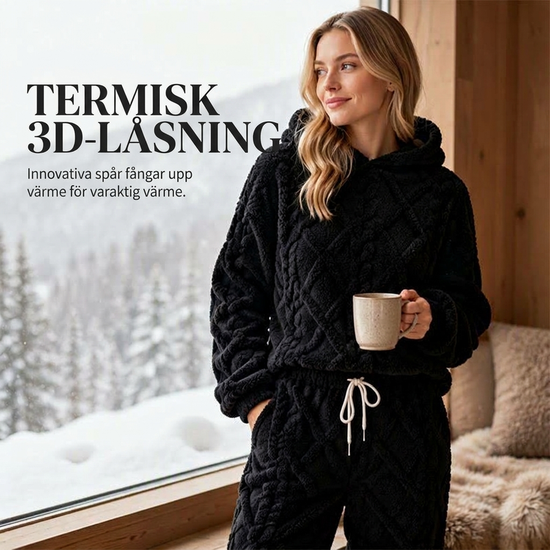 Tidsbegränsat erbjudand✨|Mysigt Fleece Set Dam – Fluffig Hoodie & Byxor med 3D-Struktur, Varm Komfort och Avslappnad Passform