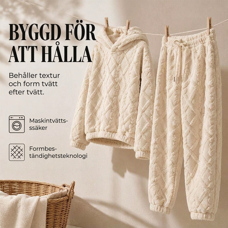 Tidsbegränsat erbjudand✨|Mysigt Fleece Set Dam – Fluffig Hoodie & Byxor med 3D-Struktur, Varm Komfort och Avslappnad Passform