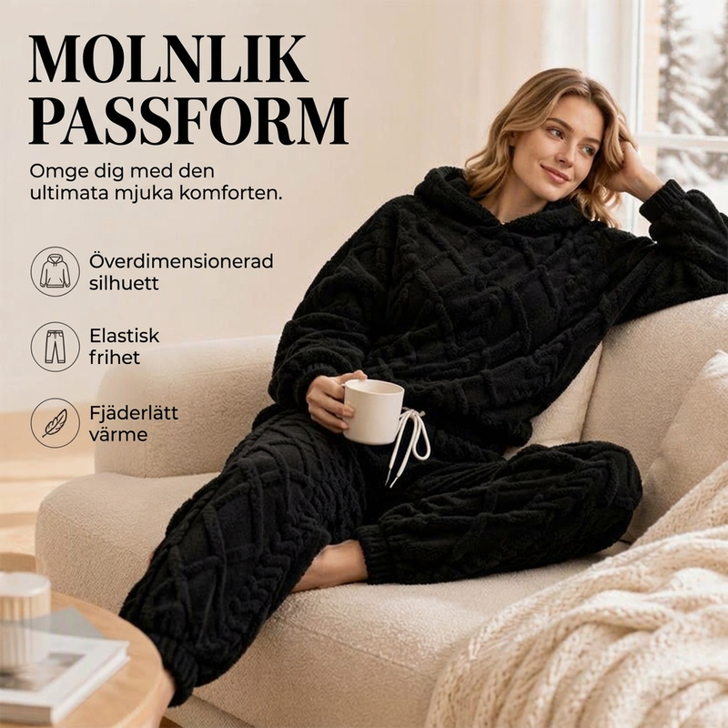 Tidsbegränsat erbjudand✨|Mysigt Fleece Set Dam – Fluffig Hoodie & Byxor med 3D-Struktur, Varm Komfort och Avslappnad Passform