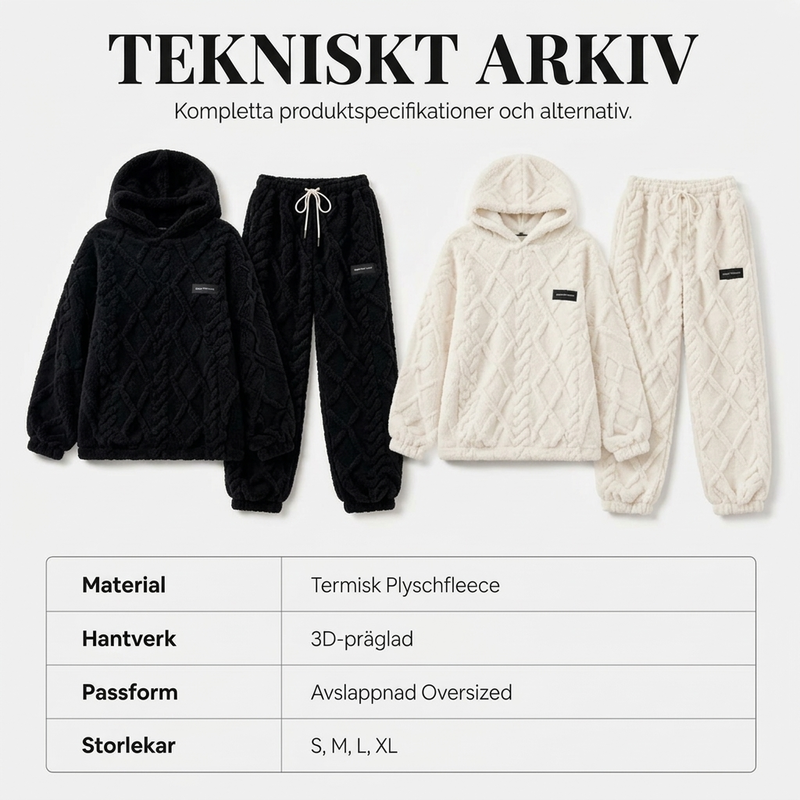 Tidsbegränsat erbjudand✨|Mysigt Fleece Set Dam – Fluffig Hoodie & Byxor med 3D-Struktur, Varm Komfort och Avslappnad Passform