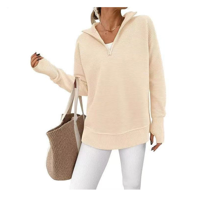 Quarter Zip Tröja Dam – Mjuk Stickad Pullover med Hög Krage, Avslappnad Passform & Elegant Vardagstil