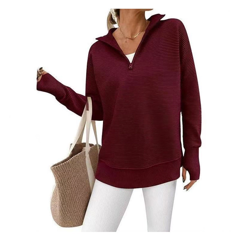 Quarter Zip Tröja Dam – Mjuk Stickad Pullover med Hög Krage, Avslappnad Passform & Elegant Vardagstil