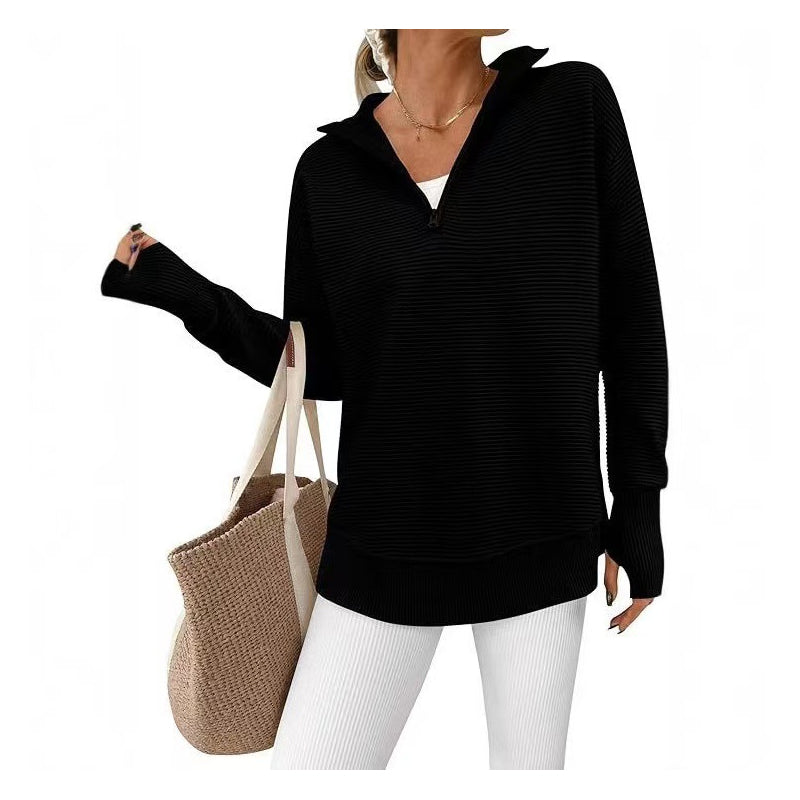 Quarter Zip Tröja Dam – Mjuk Stickad Pullover med Hög Krage, Avslappnad Passform & Elegant Vardagstil