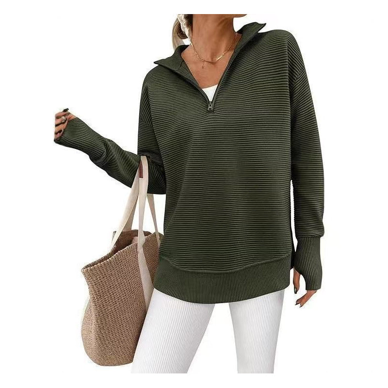 Quarter Zip Tröja Dam – Mjuk Stickad Pullover med Hög Krage, Avslappnad Passform & Elegant Vardagstil