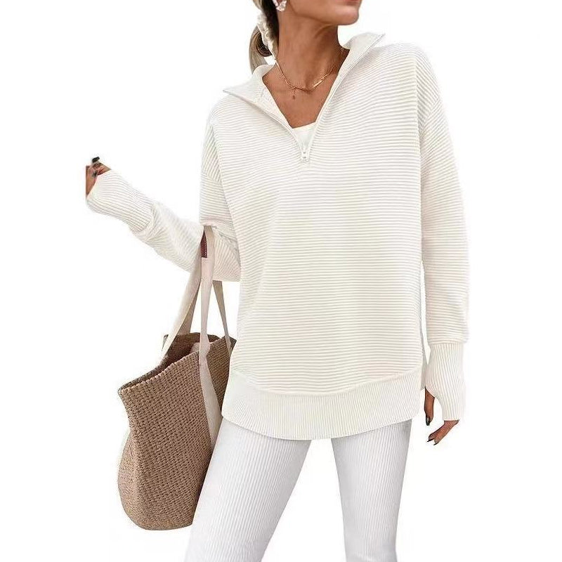 Quarter Zip Tröja Dam – Mjuk Stickad Pullover med Hög Krage, Avslappnad Passform & Elegant Vardagstil