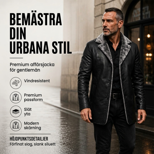 Elegant Herrkappa i Läderlook med Varmt Plyschfoder – Klassisk Stil för Höst & Vinter