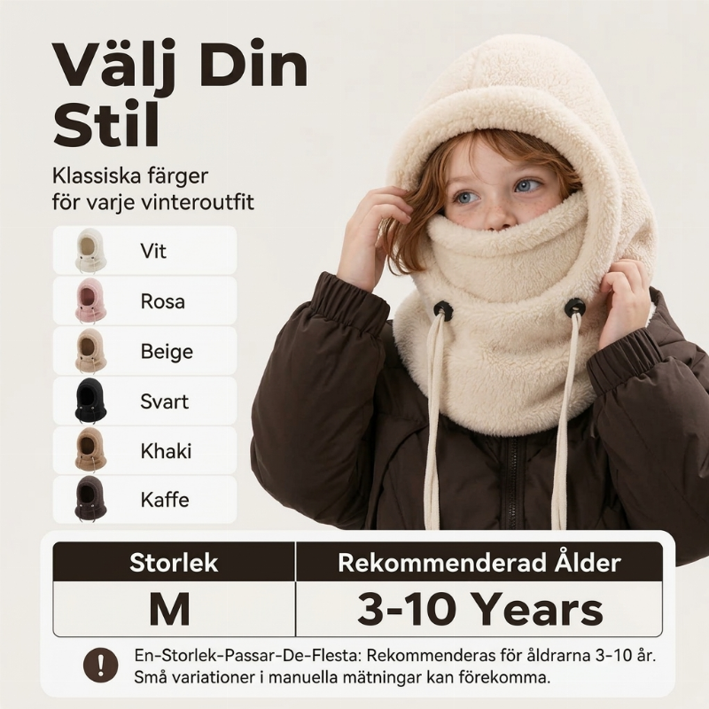 🧢Termisk Balaklava Barn – Vindtät Vinterhuva med Justerbar Stopp