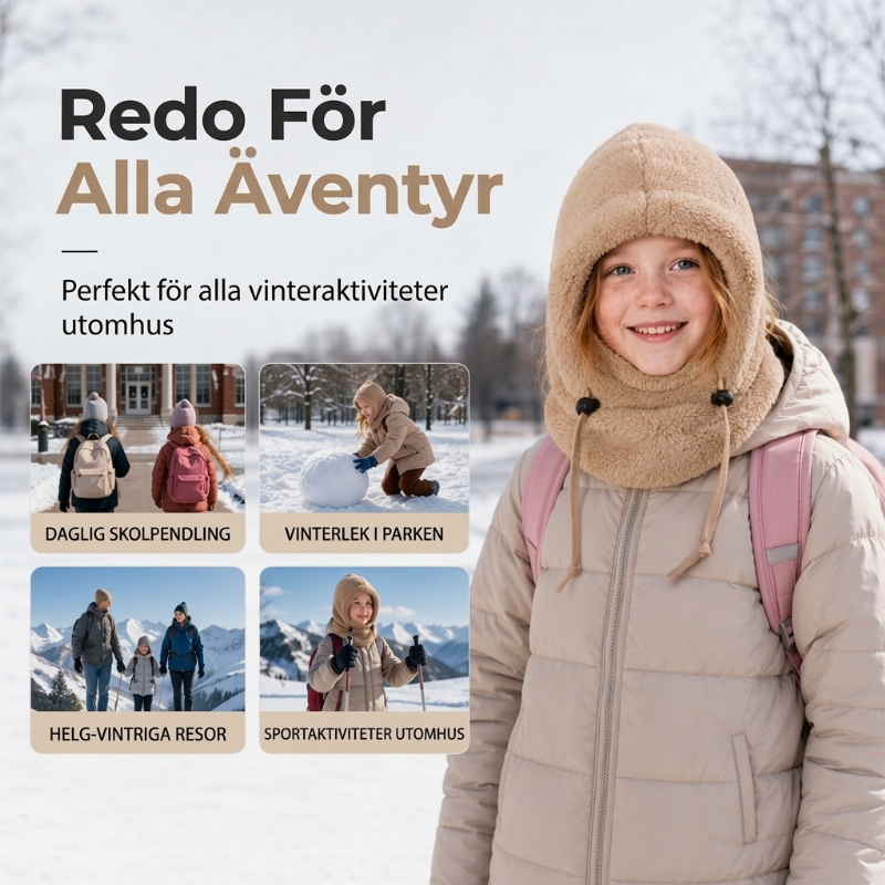 🧢Termisk Balaklava Barn – Vindtät Vinterhuva med Justerbar Stopp