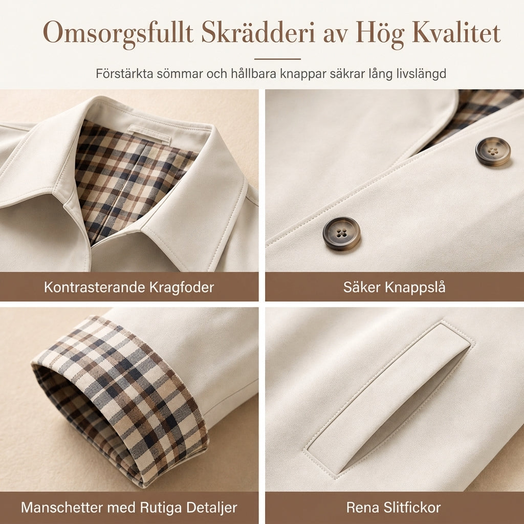 Kvinnors Brittisk Stil Kappa – Elegant Höstjacka med Rutiga Detaljer & Klassisk Passform