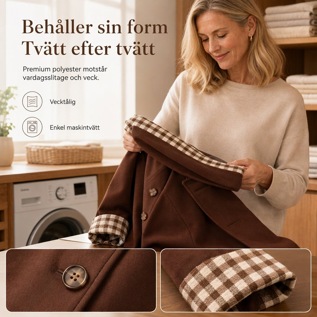 Kvinnors Brittisk Stil Kappa – Elegant Höstjacka med Rutiga Detaljer & Klassisk Passform