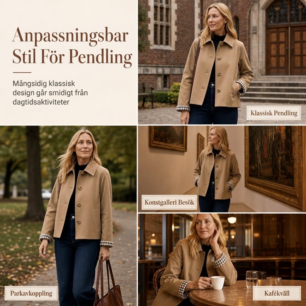 Kvinnors Brittisk Stil Kappa – Elegant Höstjacka med Rutiga Detaljer & Klassisk Passform