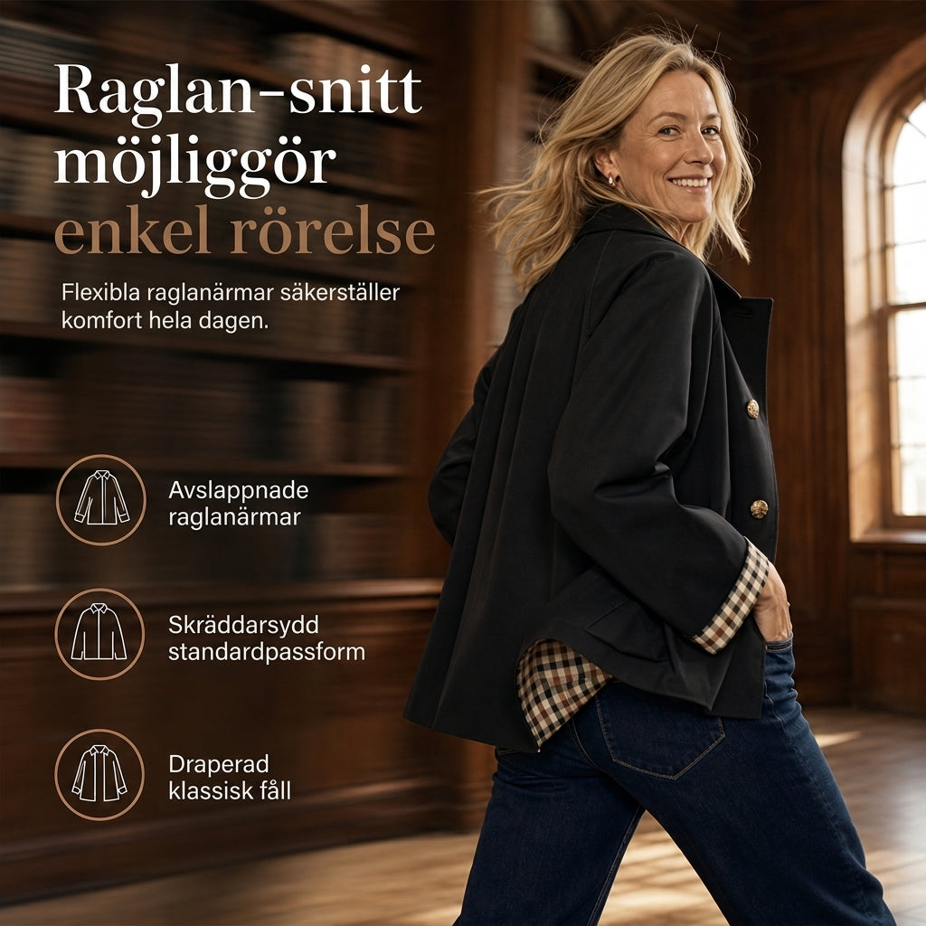 Kvinnors Brittisk Stil Kappa – Elegant Höstjacka med Rutiga Detaljer & Klassisk Passform