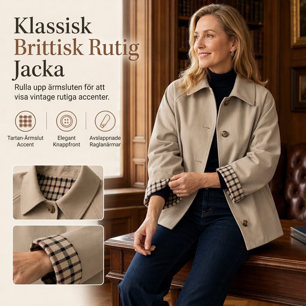 Kvinnors Brittisk Stil Kappa – Elegant Höstjacka med Rutiga Detaljer & Klassisk Passform