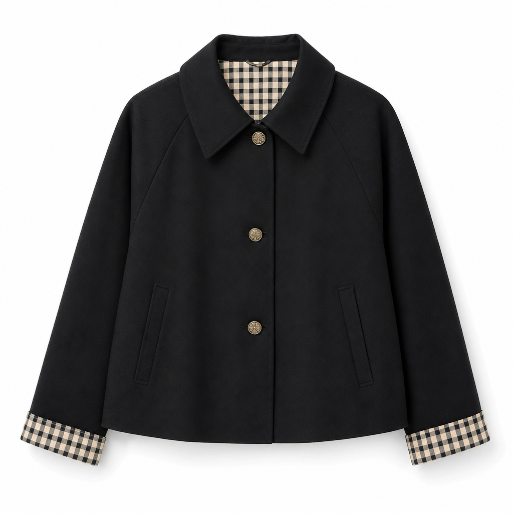 Kvinnors Brittisk Stil Kappa – Elegant Höstjacka med Rutiga Detaljer & Klassisk Passform
