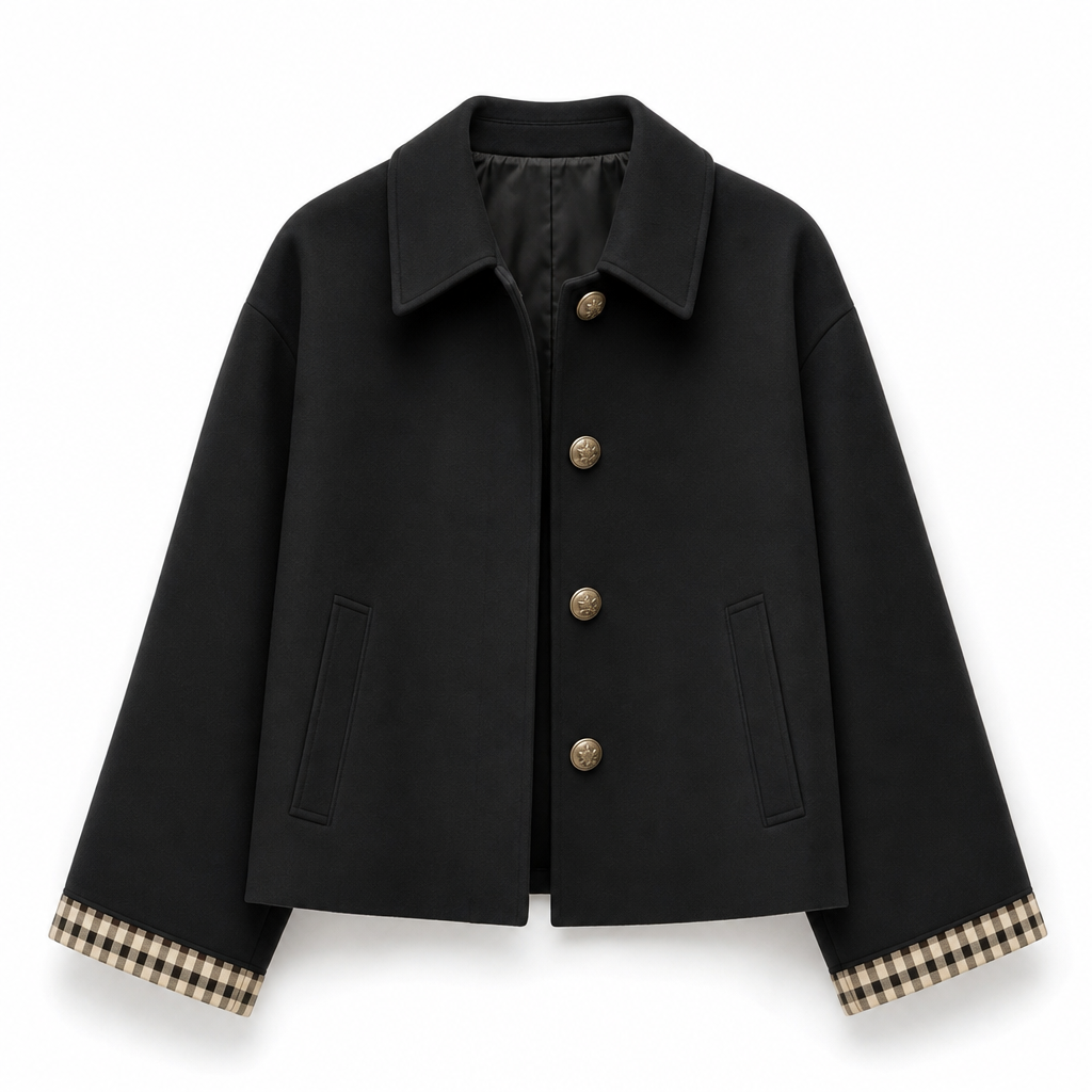 Kvinnors Brittisk Stil Kappa – Elegant Höstjacka med Rutiga Detaljer & Klassisk Passform
